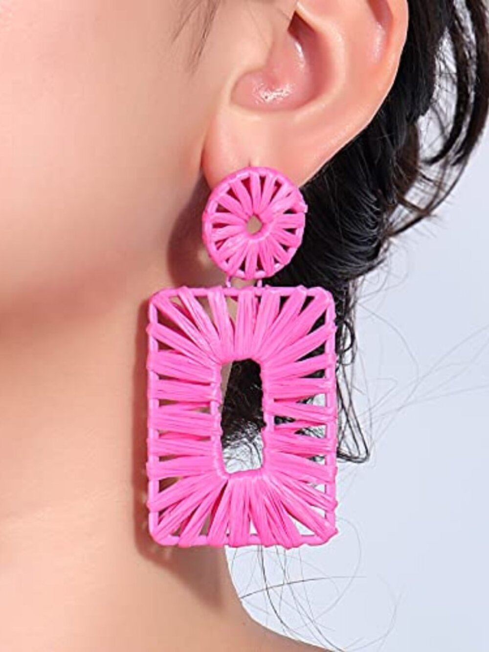 Statement Raffia Earrings Boho Square Drop Earrings Geometric Dangle Earrings
